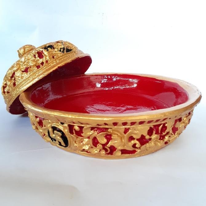 #####] Wadah bokor ukir fiber bali diameter 30cm 1 set tatakan tutup