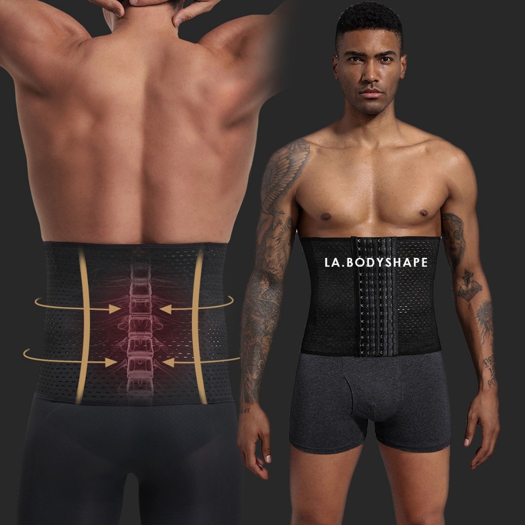 New Korset Pria Pengecil perut buncit dan Pinggang model 25cm kait 6 elastis pelangsing perut