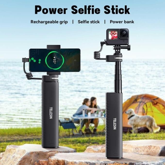 Telesin Tongsis Monopod Power Bank Adjustable Waterproof 10000Mah New Stok