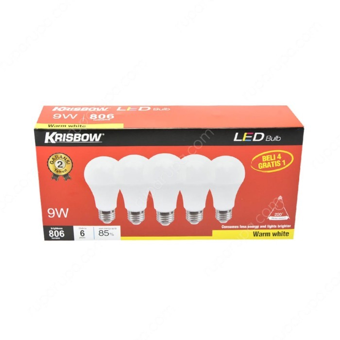MURAH Lampu Bohlam LED Krisbow 9 watt set 5 - Warm white - Kuning