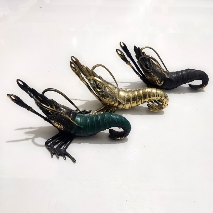 #####] Patung Udang Logam Kuningan Hiasan Dekorasi Antik Brass