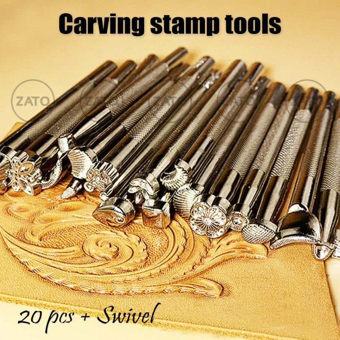 

Leather craft Stamp & Swivel cutter SET ( isi 20 pcs )