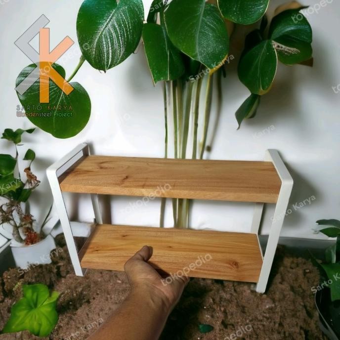 Miliki Rak Kayu Besi Nordic Style, Rak Kosmetik,Rak Bumbu, Rak Kopi Gula