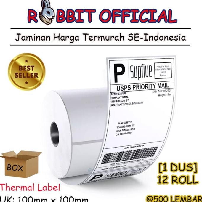 

PROMO 1 BOX, KERTAS THERMAL LABEL STICKER BARCODE 100x100 mm 500 Pcs