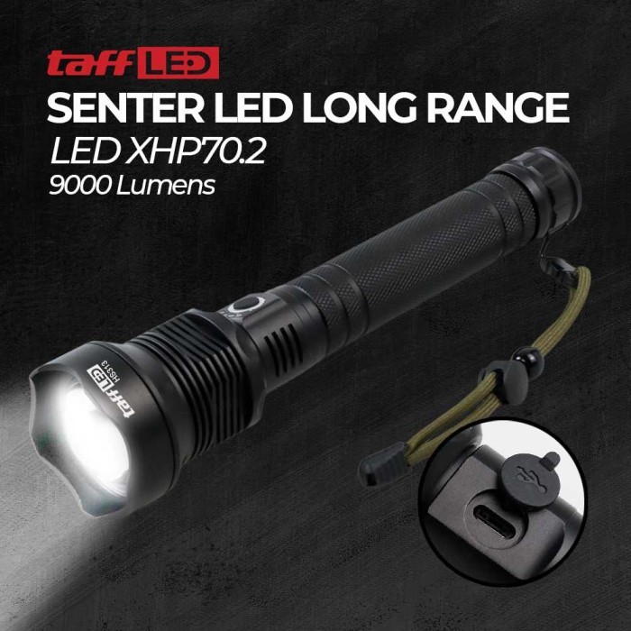 Taffled Senter Led Long Range Zoom Xhp 70.2 90000 Lumens - Hs313