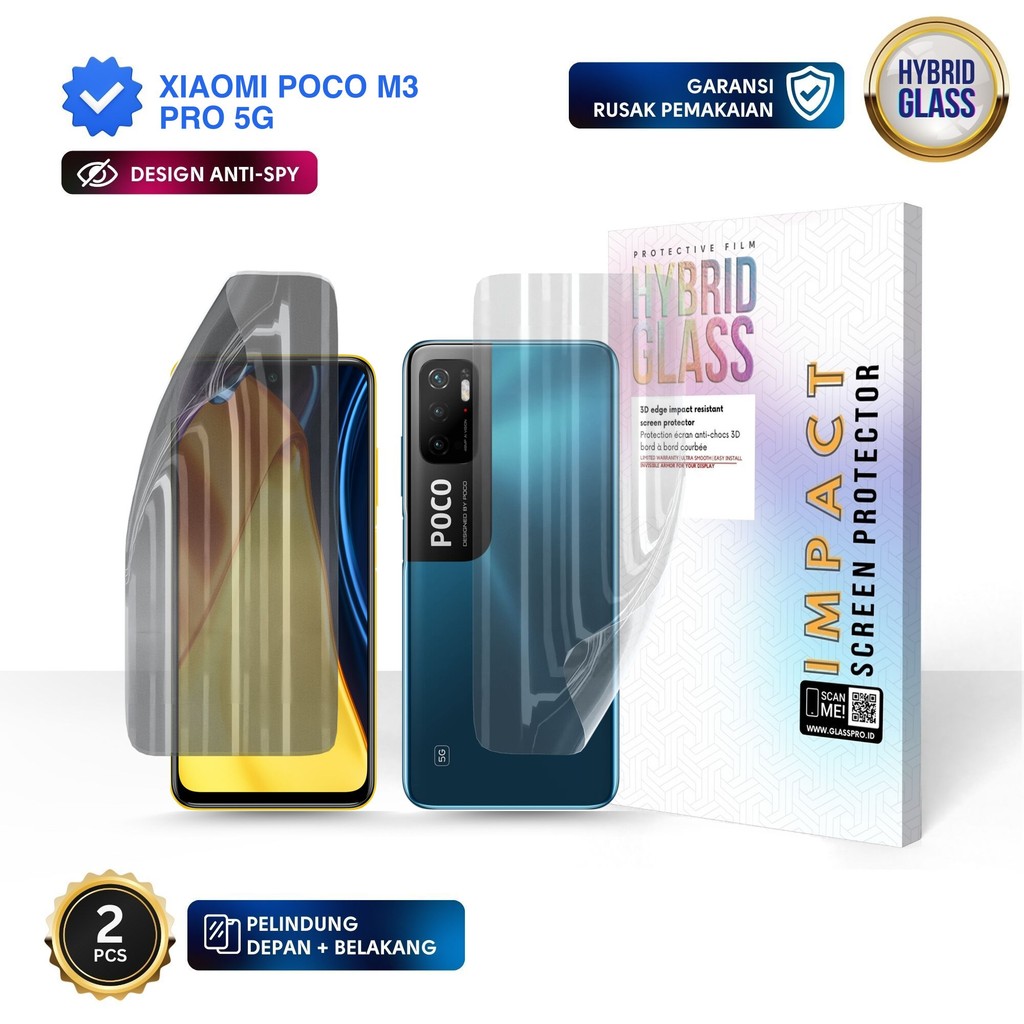 [ANTI-SPY] Hybrid Glass For XIAOMI POCO M3 PRO 5G - Full Cover Hydrogel Depan Belakang Anti Gores Pr
