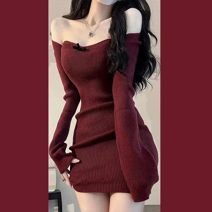 Dress Baju Wanita Merah Seksi Ketat Slim Body Korea Bahan Bagus Cantik