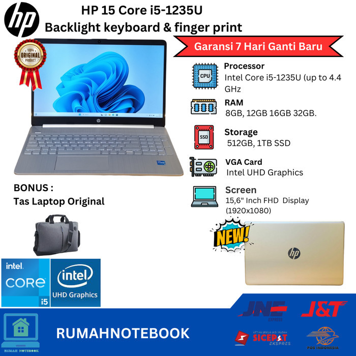 Laptop Hp 15 Core I5 Core I5 1135G7 (Gen 11) 15,6 Inci Ram 8,16 Gb Ssd Untuk Desain Kantor Sekolah