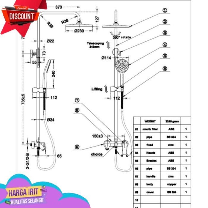 FLASH SALE SHOWER COLOUMN SET ONDA R-FRES / SHOWER TIANG PANAS DINGIN ONDA PREMIUM / SHOWER COLOMN P