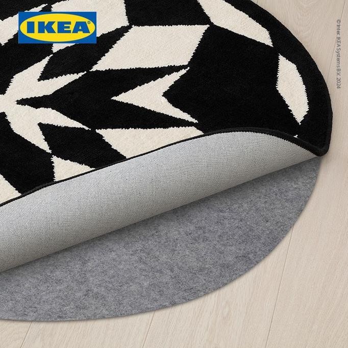 Grosir Ikea Energisystem Karpet Bulu Tipis Bulat Putih/Hitam 130Cm