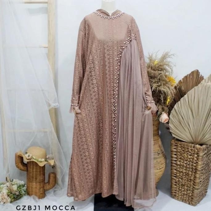 BEST SELLER GAMIS ZANITHA SUPER JUMBO PESTA LD 130 140 150 BRUKAT TILE MOCCA
