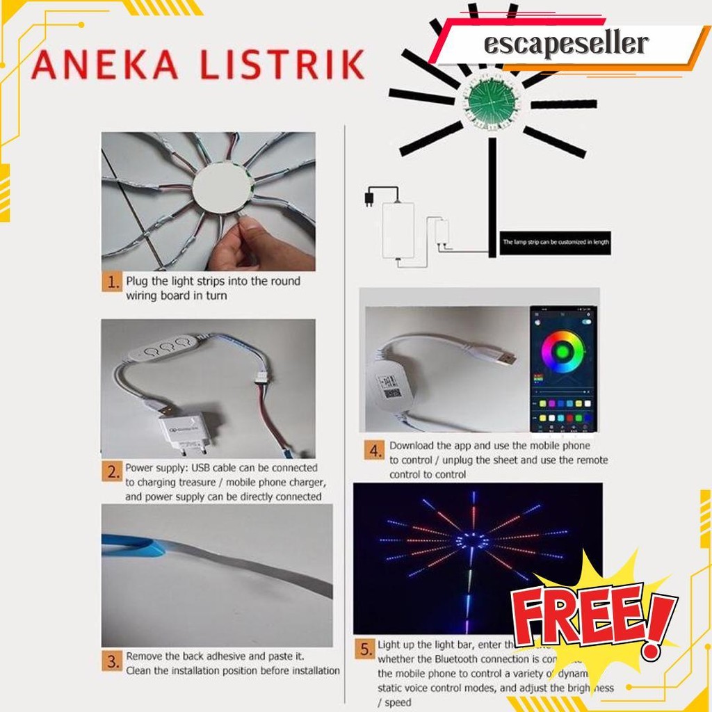 Lampu Led Strip Model Kembang Api / Rockware Firework Led Magic Color Lamp / Lampu Strip Kembang Api