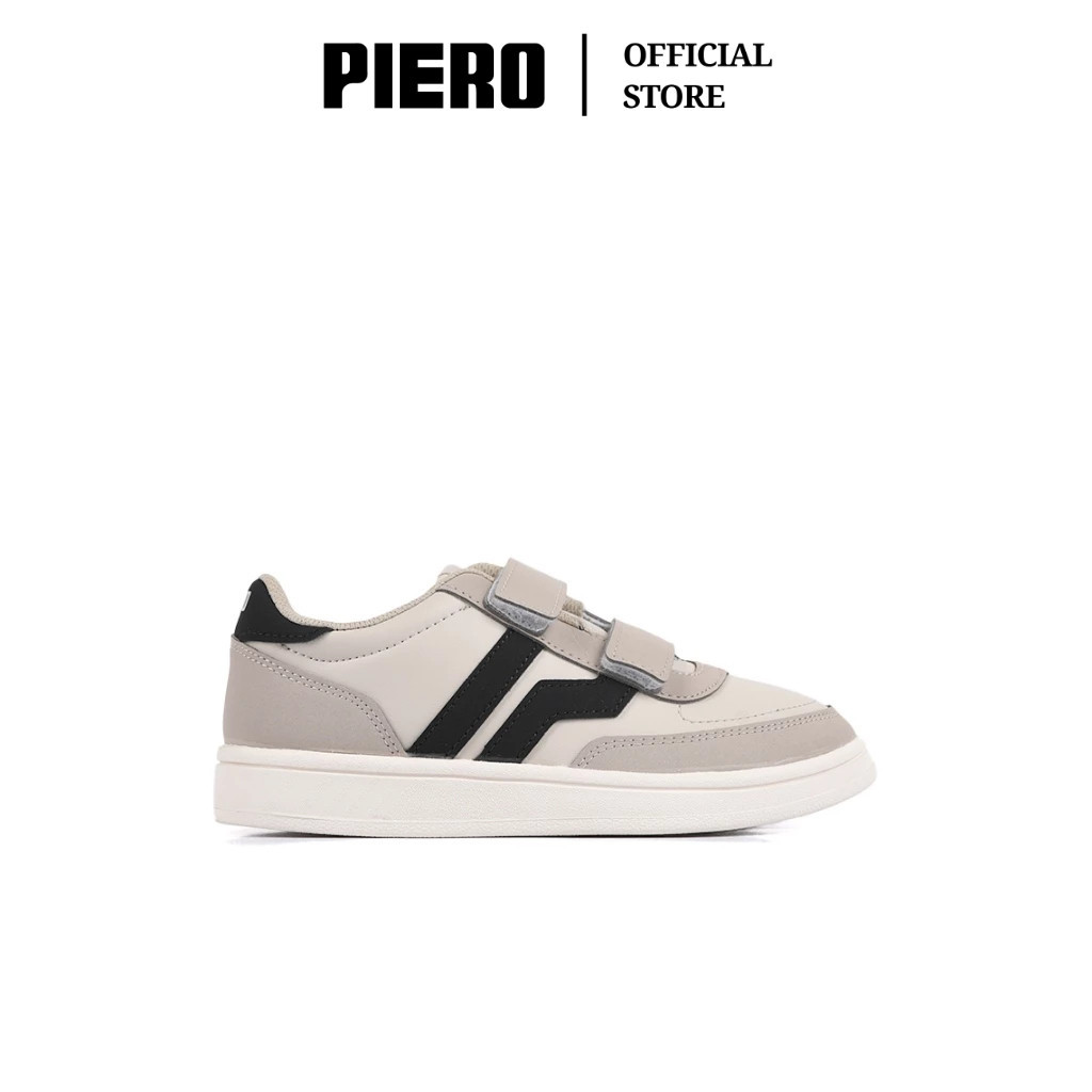 PIERO SEPATU SNEAKERS COURT DERBY JR LIGHT GREY OYSTER WHITE PALE BROWN PIE1000157