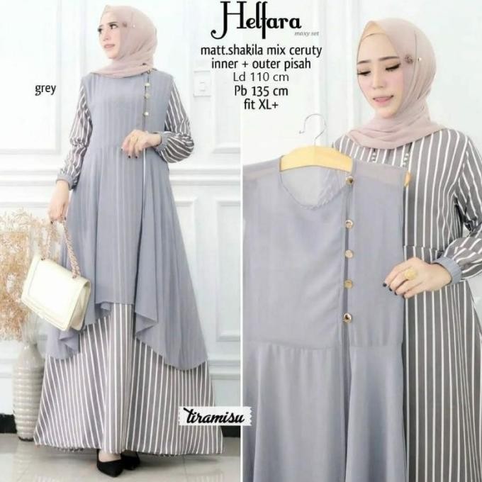 New Helfara Gamis Wanita Ceruty Babydoll +Outher Terbaru Kekinian Limited Edition