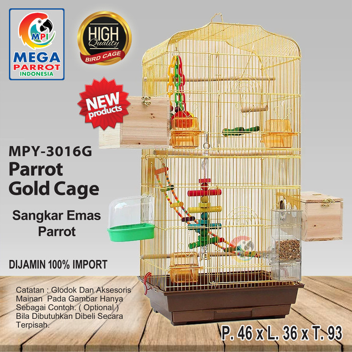 KANDANG / SANGKAR EMAS PARROT MPY-3016G ( GOLD CHROME ) KODE 1301