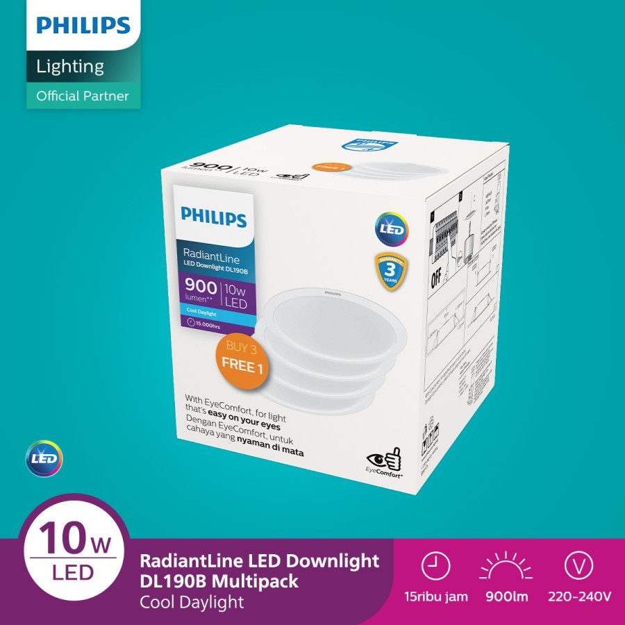 Philips Radiantline Downlight Multipack 10W Putih (Isi 4 Lampu)