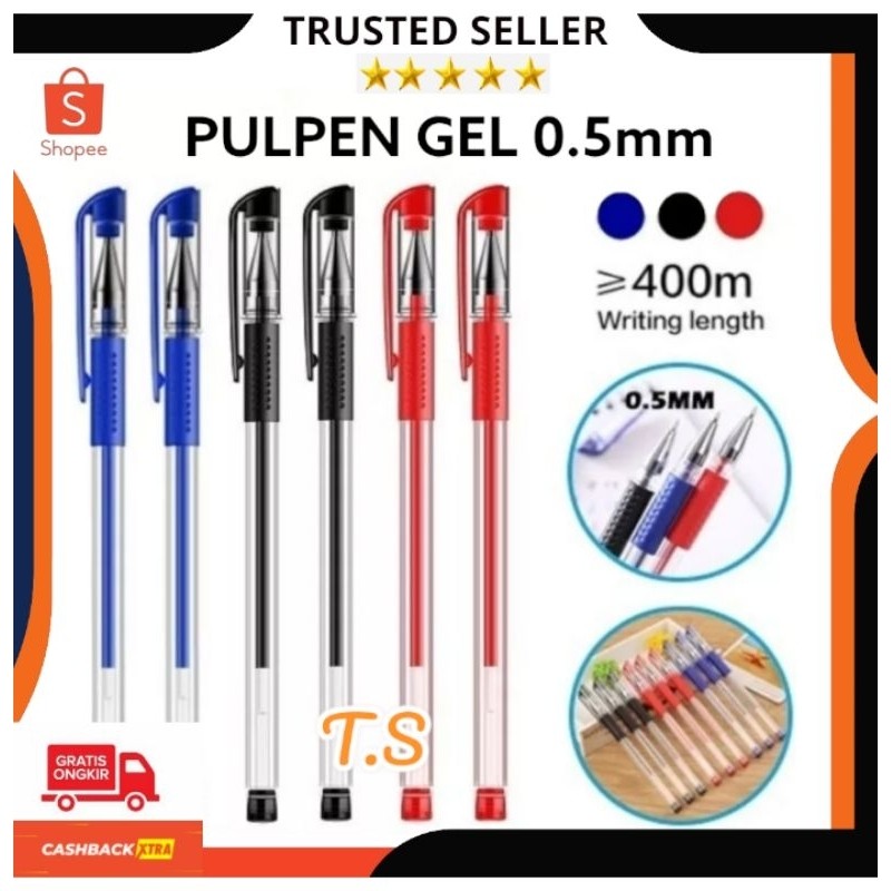 

Pulpen Gel Ink 0.5mm + Refill Alat Tulis Kantor Sekolah Warna Hitam Merah Biru Pena Tinta Cair
