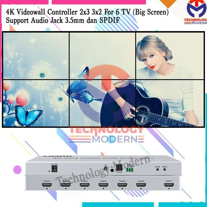 CO HDMI 2x3 Video Wall Controller 3x2 Untuk 6 TV (Big Screen) with Audio
