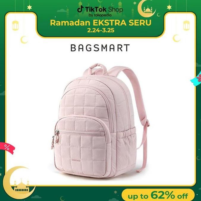 CO BAGSMART Ransel Laptop 15.6 Inch dengan Kompartemen Besar, Tas Sekolah Santai Berlapis Warna Pink