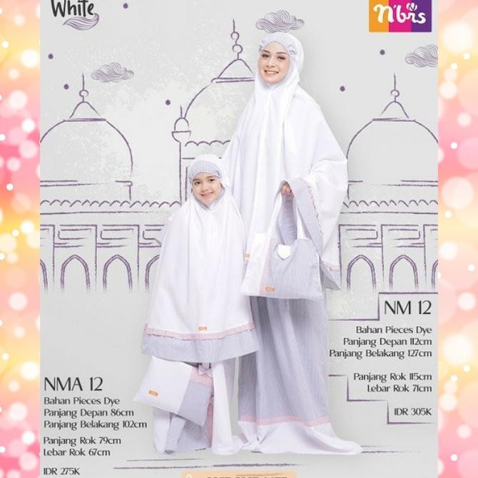 NIBRAS MUKENA ANAK NMA 12 WARNA PUTIH BAHAN KATUN COUPLE IBU ANAK ADEM MUKENA ANAK LEBARAN 2025 BUSA