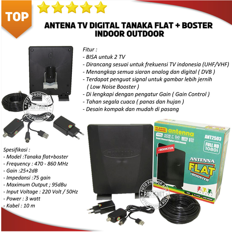Tanaka Antena Tv Digital Flat + Boster Indoor Outdoor