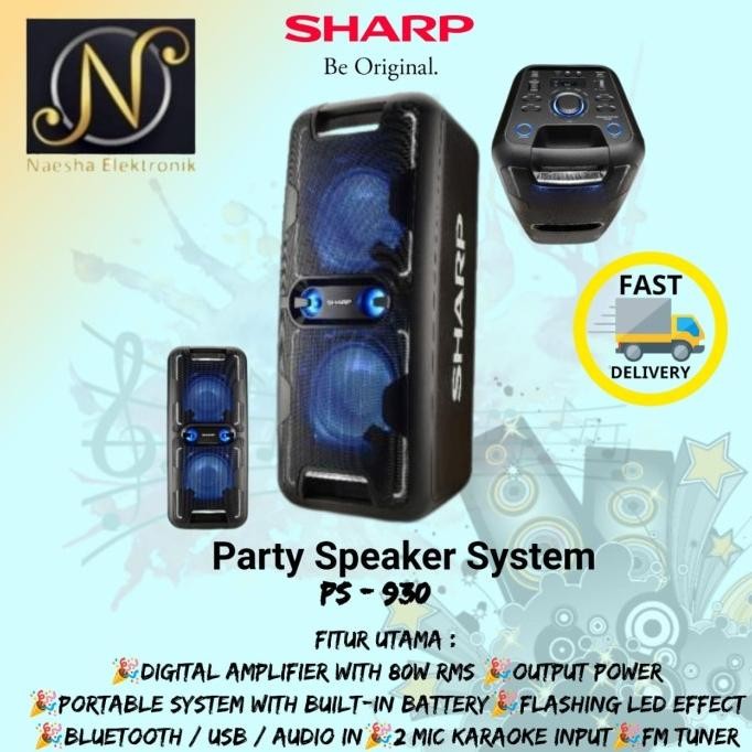 Sharp Ps 930 Speaker Aktif Portable Bluetooth New Stok