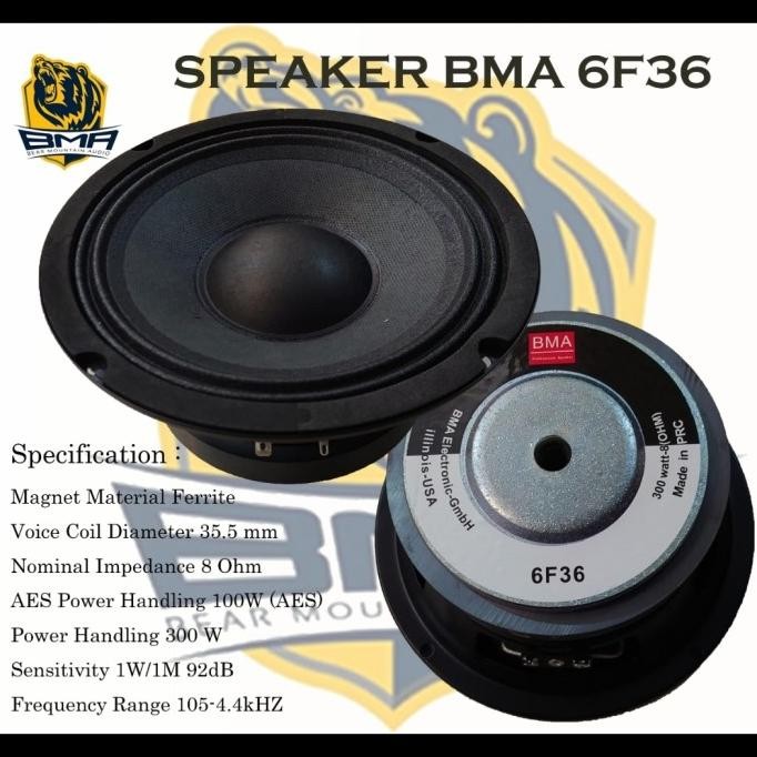 Speaker Bma 6F36 Original 6In 6 Inchi Middle 300 Watt Vc 1,5 Inch 6" New Stok