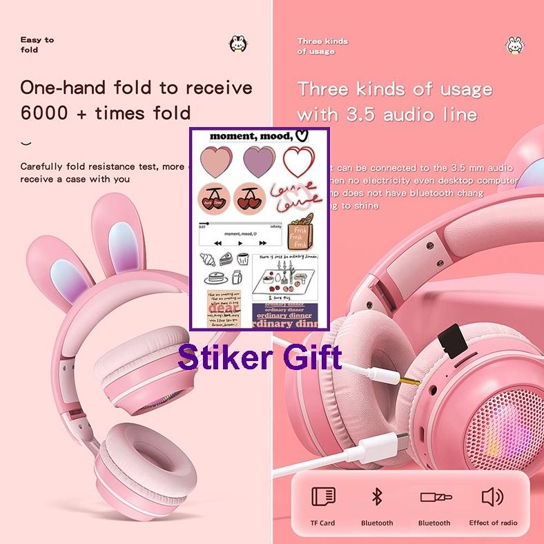 Baru Nirkabel Headphone Rgb Telinga Headset Kelinci Lucu Headphone Mic Gadis Lucu Musik Headphone Bl