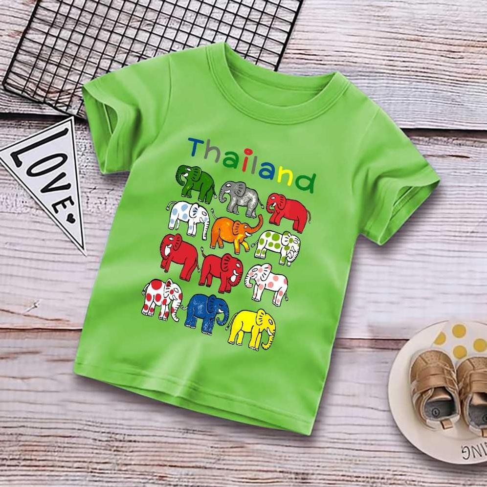 Kaos Atasan Anak Laki Laki Perempuan Baju Anak Cowok Cewek Gambar Gajah Kembar Thailand Warna