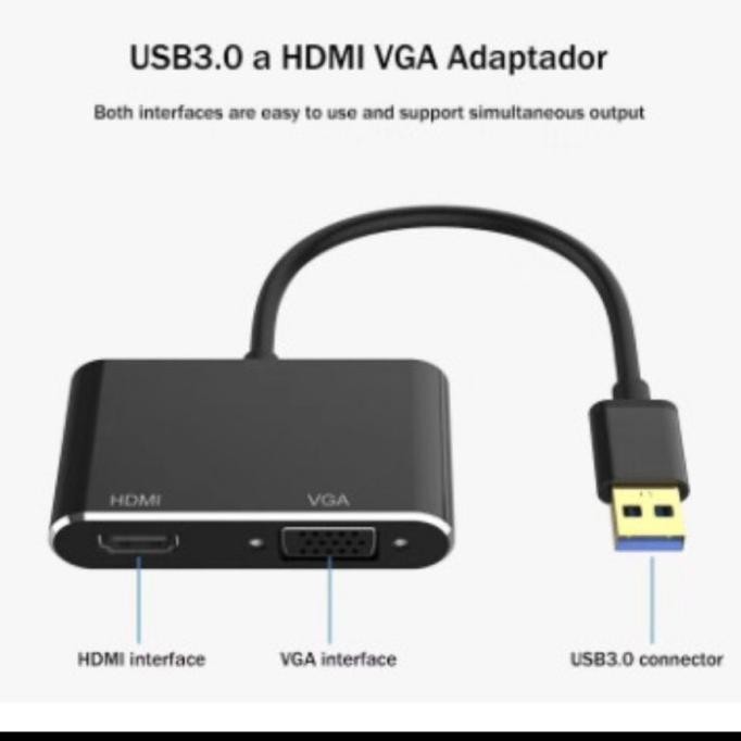 KABEL CONVERTER USB A 3.0 KE HDMI VGA ADAPTER 2IN1 LAPTOP TO PROYEKTOR
