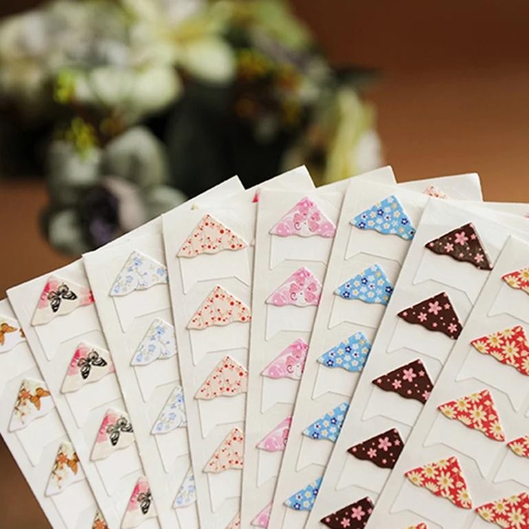 

24 Pcs/Lot DIY Floral Print Corner Paper Stickers For Photo Albums Handwork Frame Decoration Scrapbooking Wholesale 8 Colors