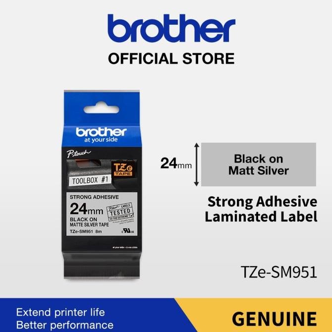 

CO Brother Label TZe-SM951 24mm Strong Adhesive Black on Matte Silver