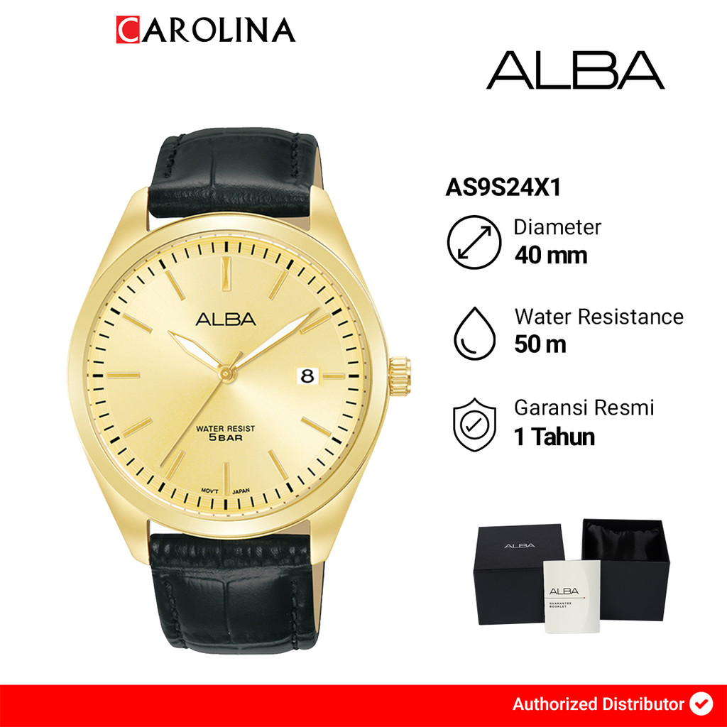 Jam Tangan Pria ALBA Prestige AS9S24X1 Gold Dial Black Leather Strap