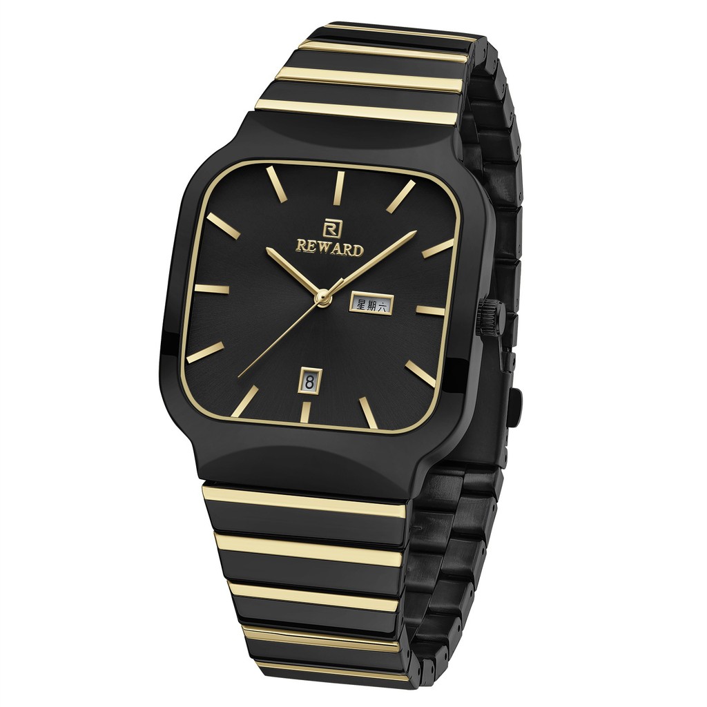 Reward Dual Calendar Couple Watches High-end Square Fashion Casual Unisex Waterproof Watch for Daily