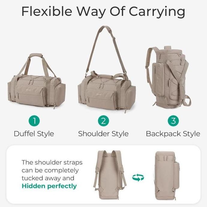 Bagsmart 4-In-1 Tas Gym, Tas Duffle Ringan TSA untuk Perjalanan dengan Kompartemen Sepatu & Kantong 
