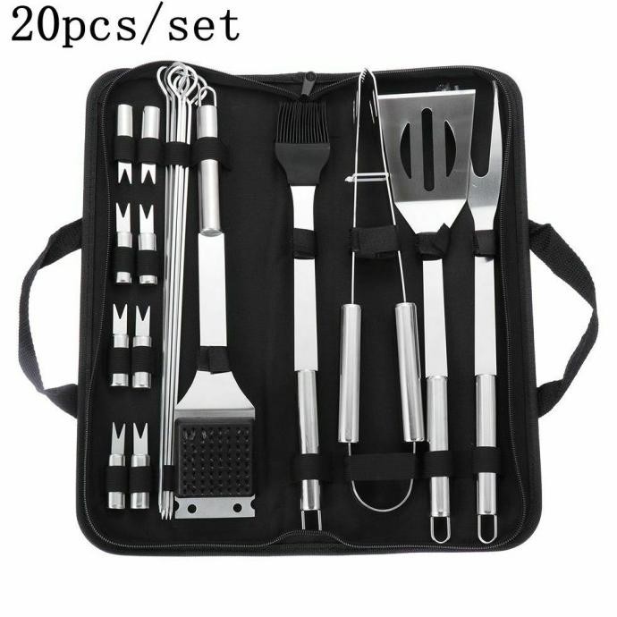 1 Satu Set Paket Peralatan BBQ Alat Masak BBQ Grill Barbecue Tool Set