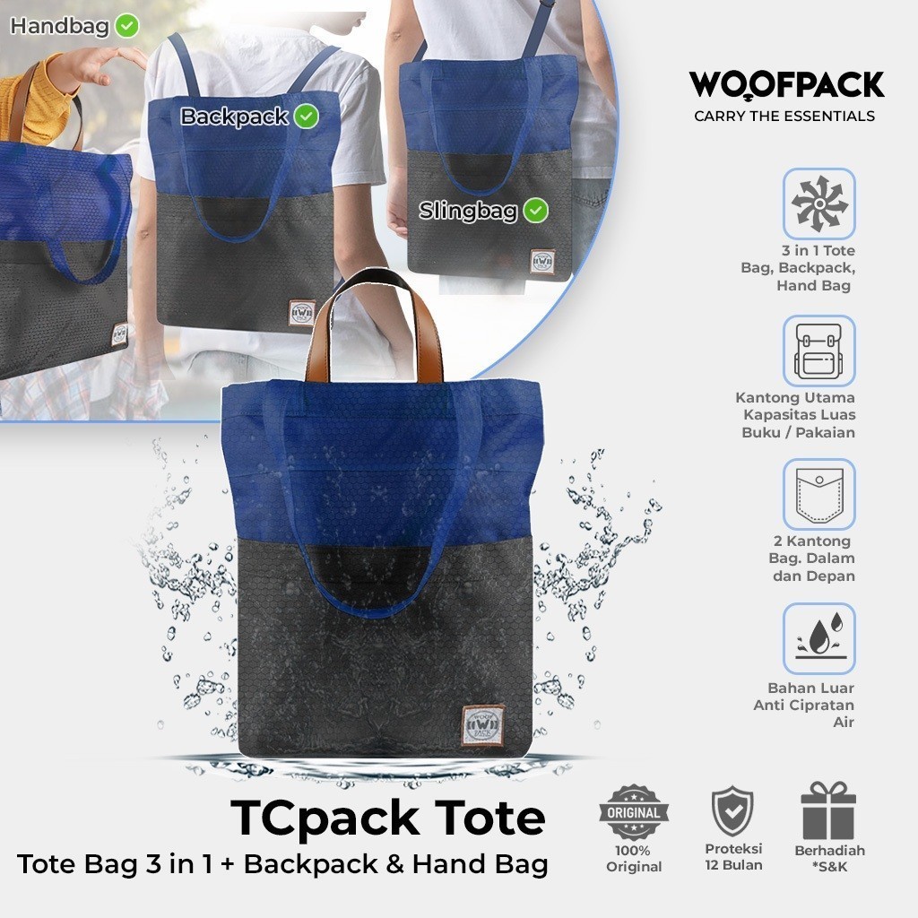 The X Woof TCpackTote1 Tote Bag Unisex 3 in 1 Backpack Ransel Selempang dan Hand Bag