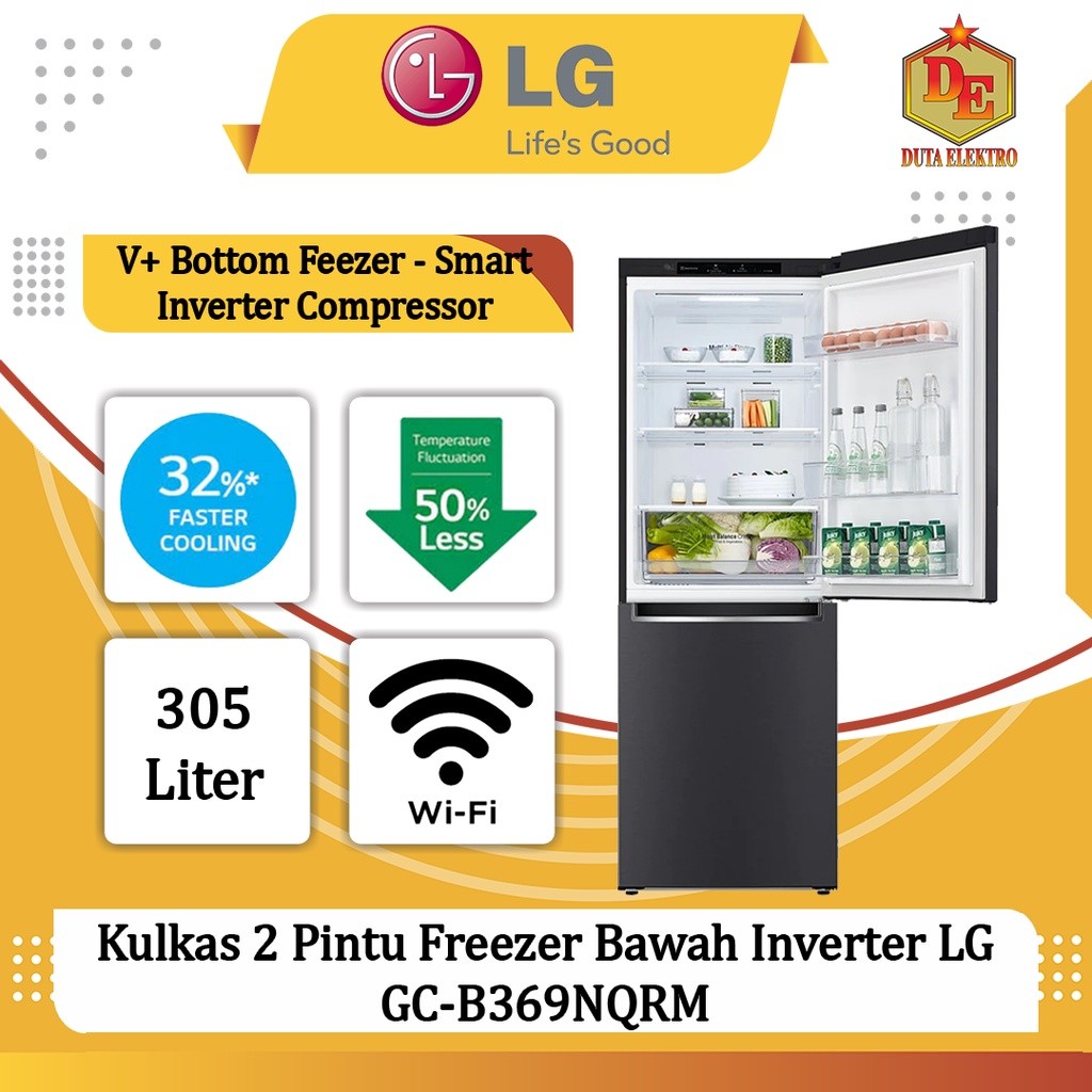 Kulkas 2 Pintu LG GCB 369 NQRM Freezer Bawah Inverter