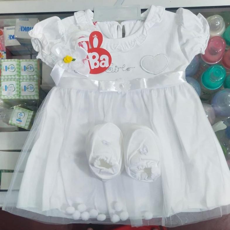 Dress Bayi Tutu + Bando + Sepatu + Hanger /Iba Putih/ Baby Set / Kado Bayi Store