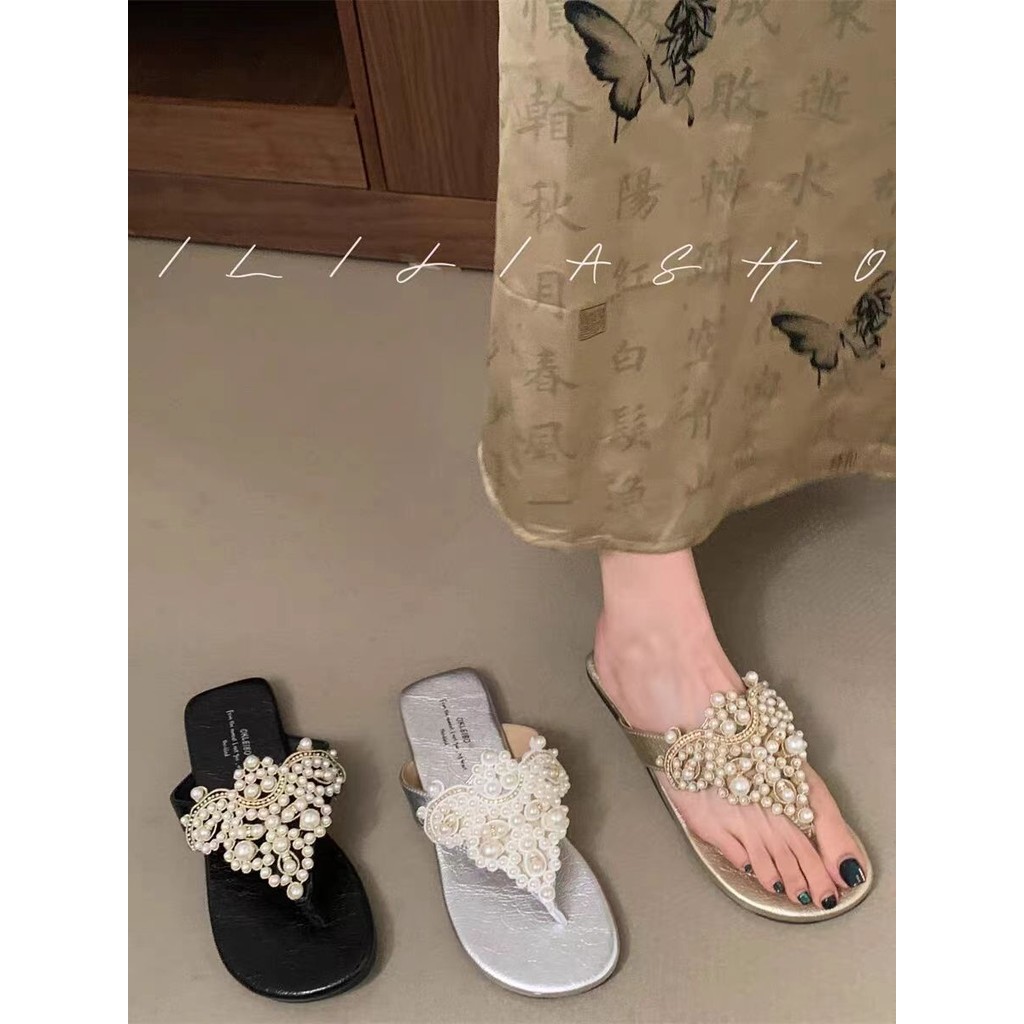 Sandal Jepit Jari Gaya Peri Lembut untuk Wanita, Sandal Gaya Retro Bohemian Luar Ruangan, Sandal Jep