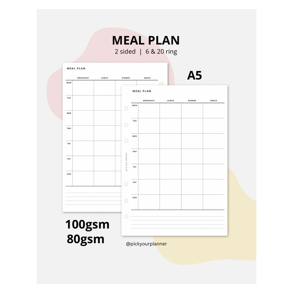 

A5 6 ring 20 ring Meal planner refill binder