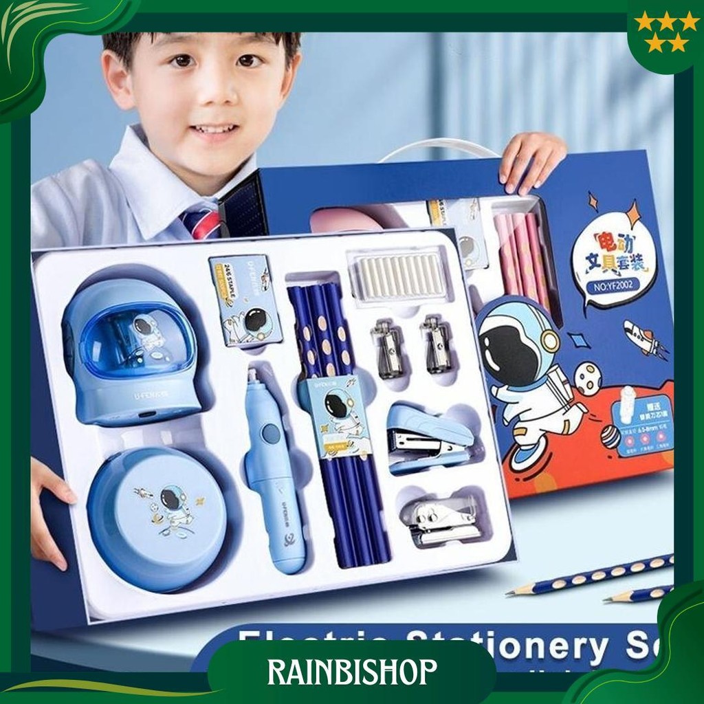 

11 In 1 Electric Stationery Set / Set Alat Tulis Elektrik Rautan Penghapus Vacuum Pensil Promo Puncak