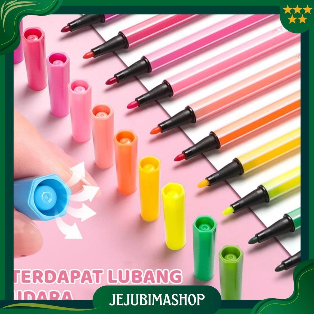 

[Ready] Aimilo Spidol Warna Warni 1 Set Hexagonal Watercolor Marker Pen Stabilo Pastel 12/24/36/48 Warna Promo 4.4