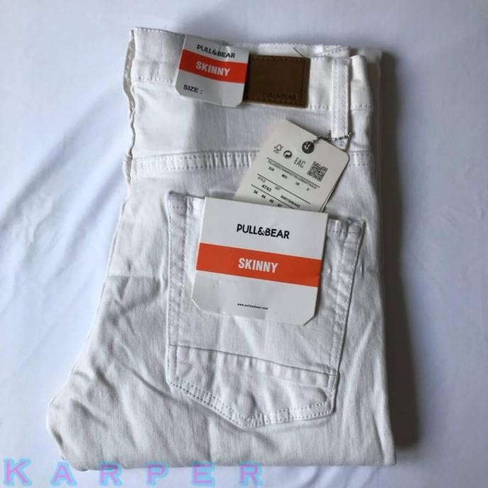 CELANA JEANS PRIA PULL&BEAR WHITE SKINNY STRETCH PULLANDBEAR PUTIH P&B