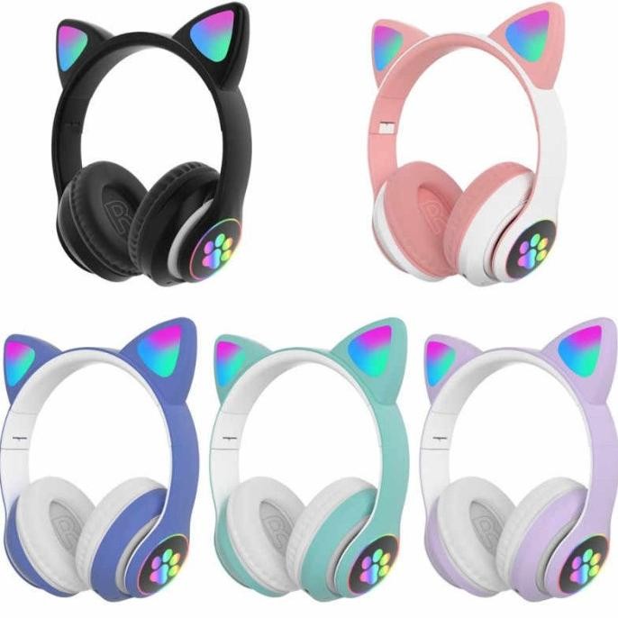 Headset Bluetooth Motif Telinga Kucing STN Headphone Ear Pink Zoom