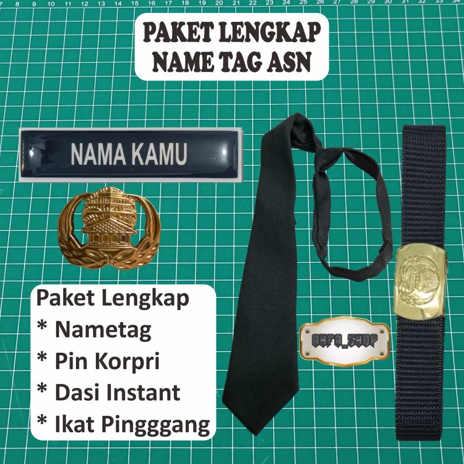 

Paket Name Tag Papan Nama Dada PNS ASN Magnet Peniti Lengkap Ikat Pinggang Dasi Instant Name Tag Kori
