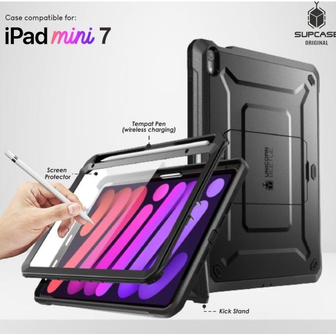 TERMURAH - Case Supcase iPad Mini 7 2024 - Chip A17 Pro / Bionic Casing Slot Pensil Cover Hardcase R