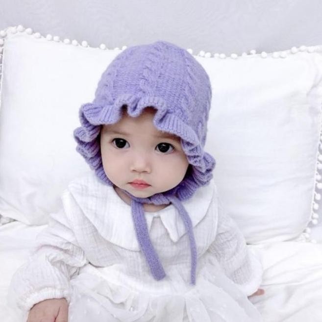 Topi Kupluk Bayi Perempuan Polos Model Bonnet Rajut Anak Cewek Cewe Usia 0 3 4 5 6 7 8 9 10 11 12 bu