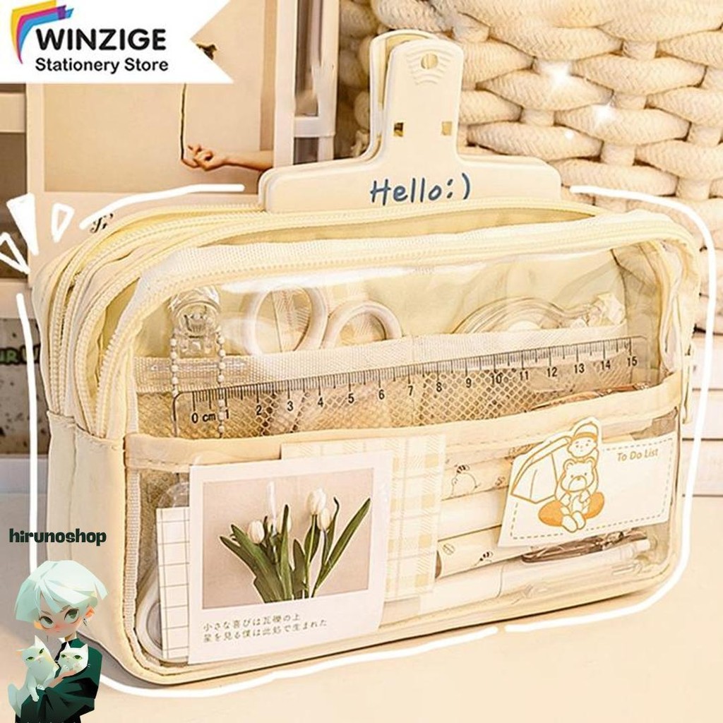 

Winzige Kotak Pensil Transparan Aesthetic Pencil Case Large Tempat Pensil Pen Pouch Lucu Stationery Organizer Kilat