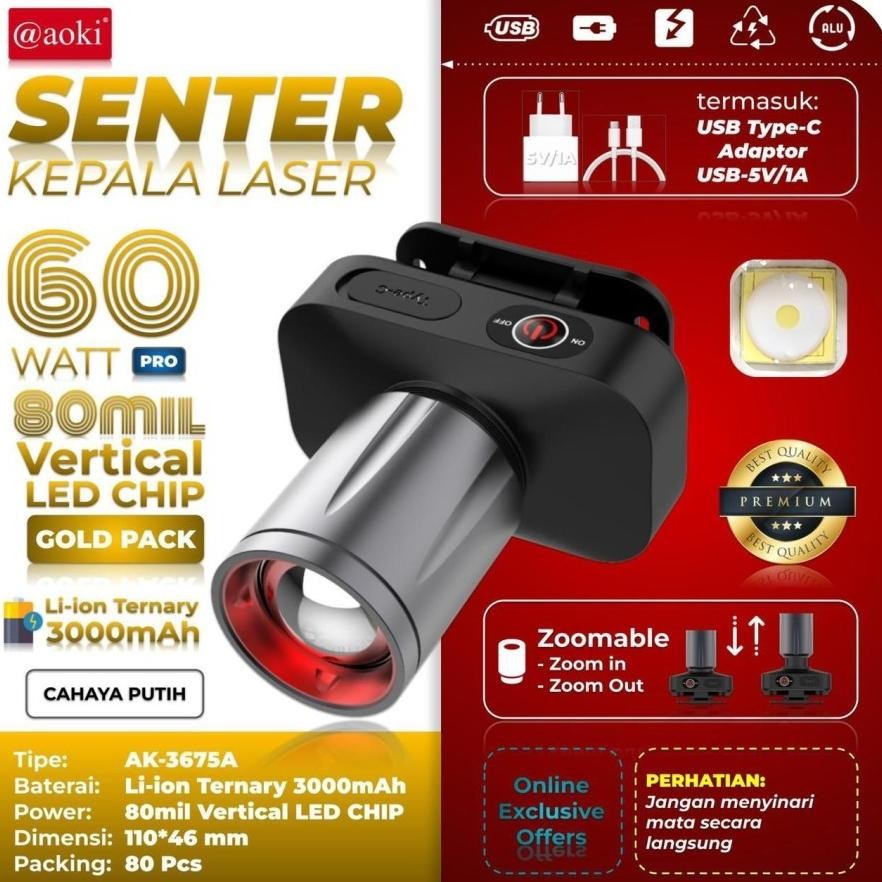 fgk-24 Senter Kepala ZOOM AOKI PRO AK-3675 A / AK-3675 K PRO 1000 Lumen Head lamp AK 3675K / AK 3675